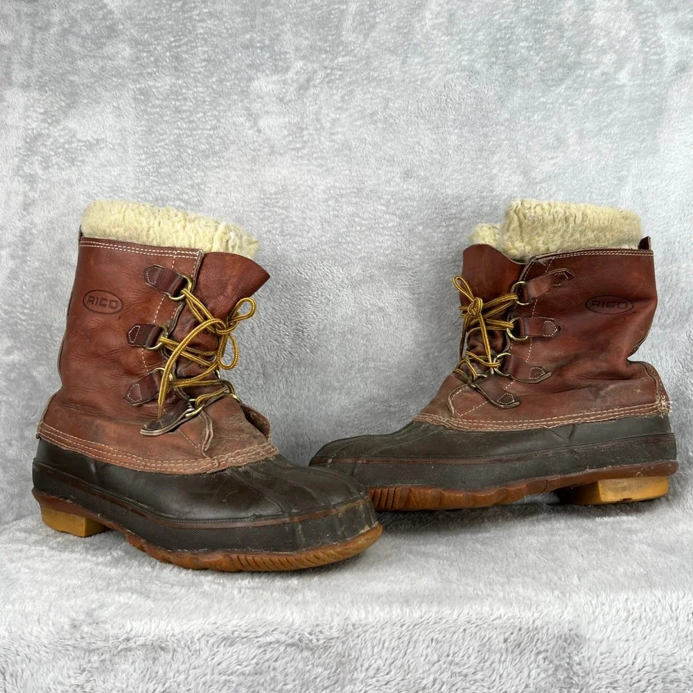 Rico Insulated Leather Duck Boots 11 Brown Men Vintage Winter Work Outdoor Boots